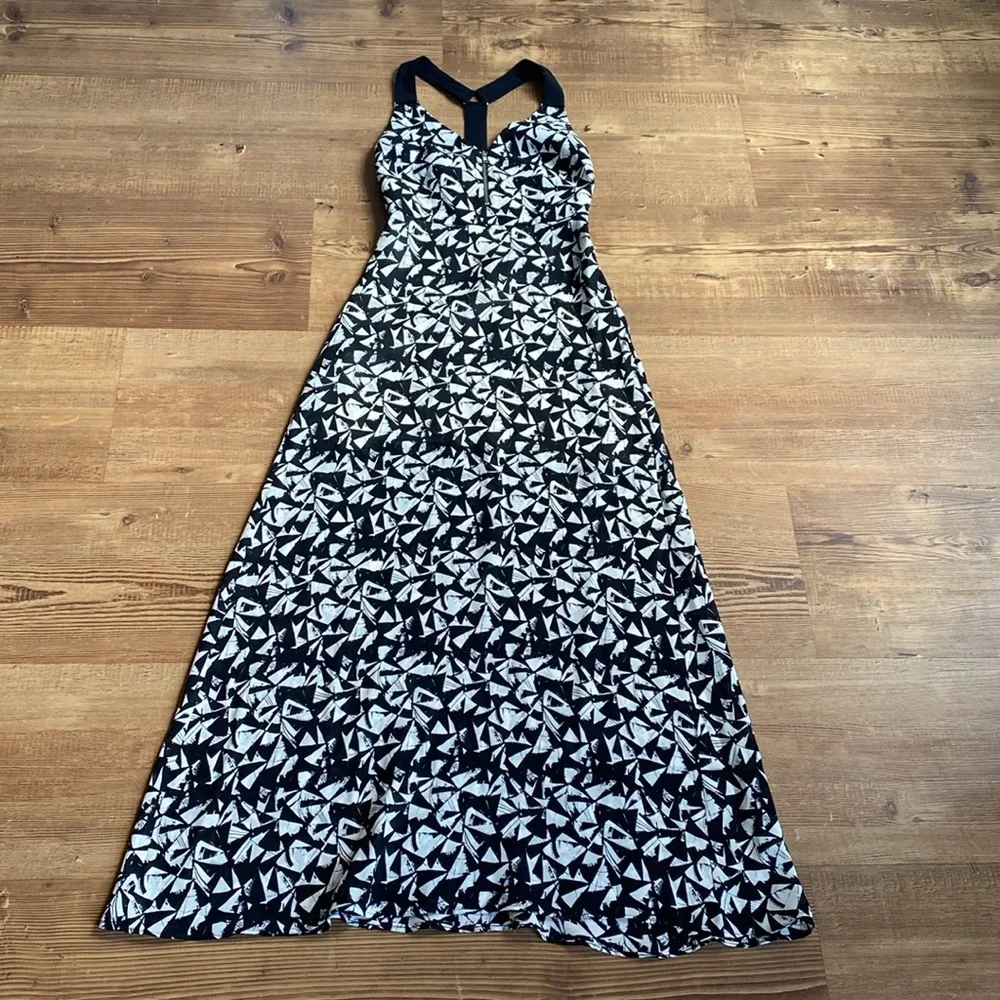A.L.C. Patti Black and White Floral Silk V-Neck Sleeveless Maxi Dress